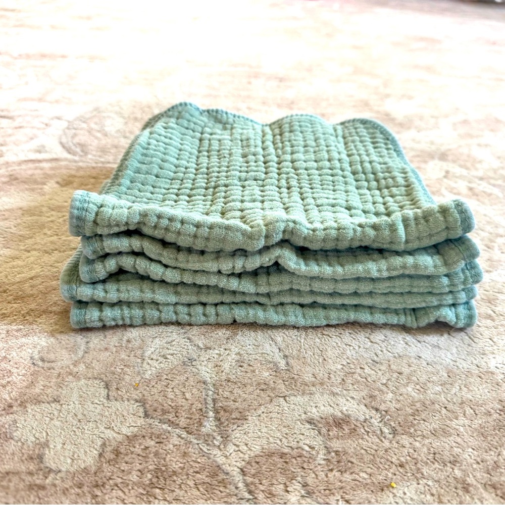 Set of 5 Muslin Cotton Burp Cloths - Eucalyptus Green